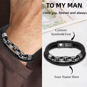 To My Man - Personalized Custom Loving Symbol & Text Stainless Steel Bracelet