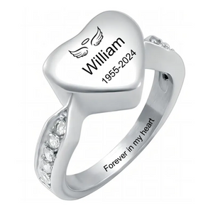 Personalized Name Date Memorial Heart Urn Ring