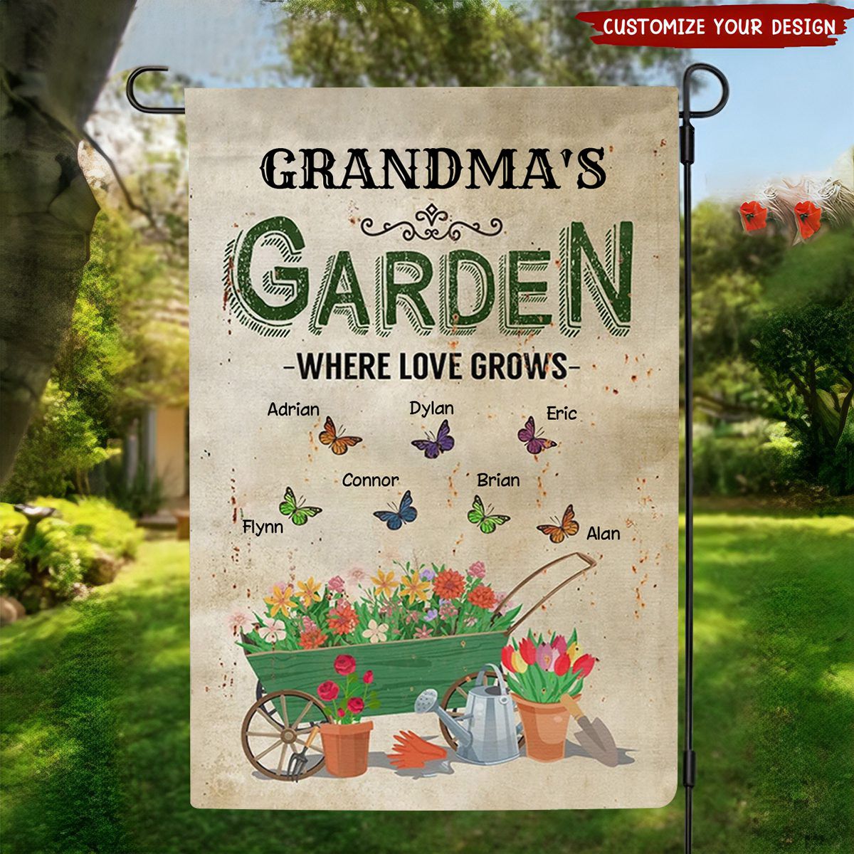 Garden Where Love Grows- Personalized Funny Rustic Garden Flag