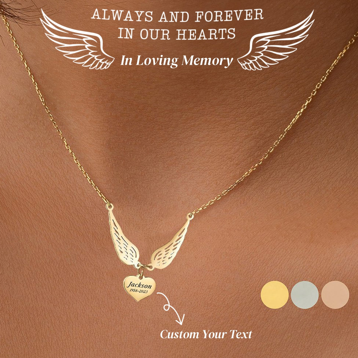 Personalized Custom Name Date Wing Memorial Necklace - Gift For Christmas