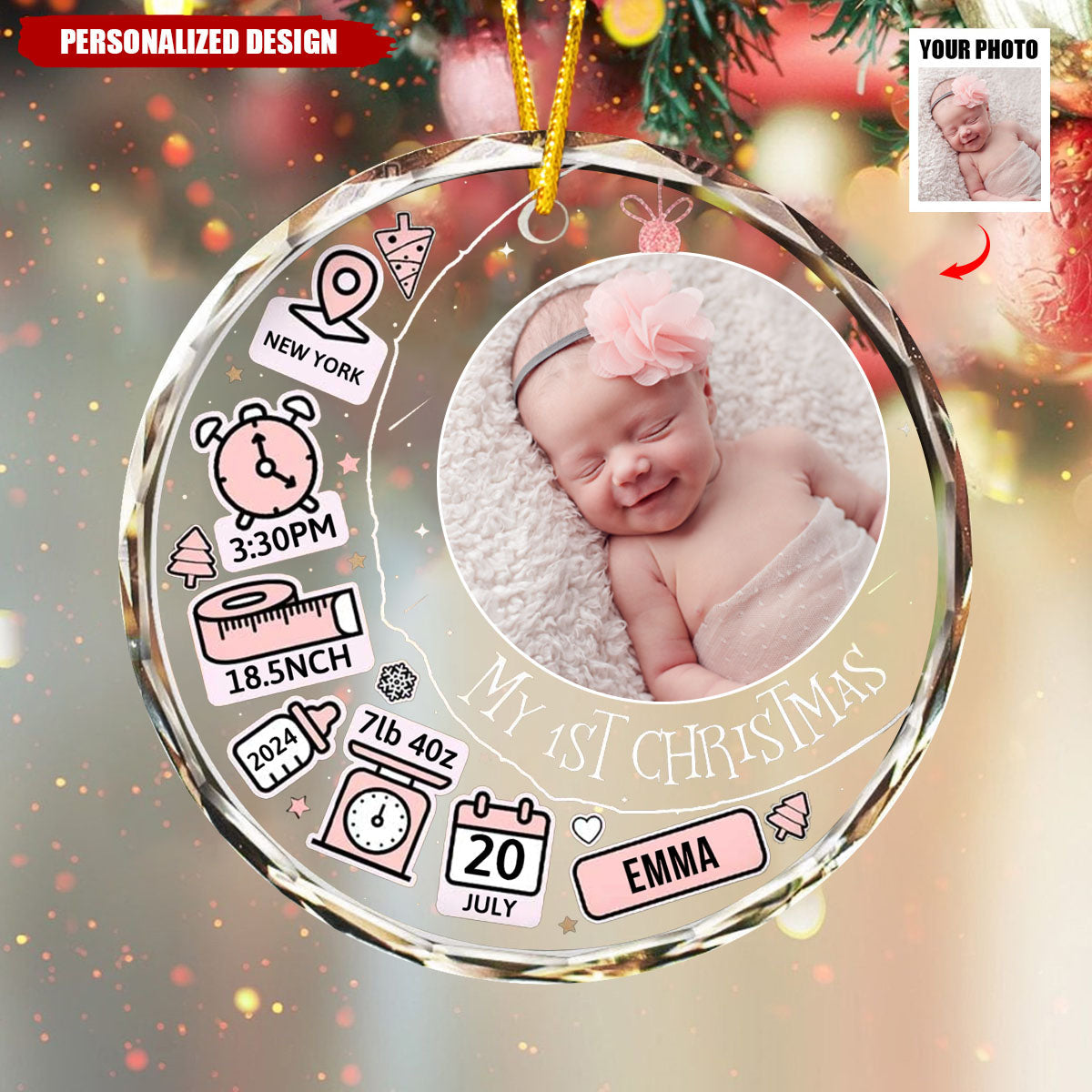 My First Christmas-Customized Ornament For Newborn Baby-Upload Photo