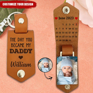 Calendar The Day You Became My Daddy Mommy Personalized Leather Keychain