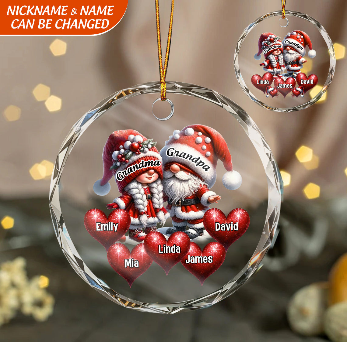 Christmas Grandpa & Grandma With Heart Kids Personalized Ornament