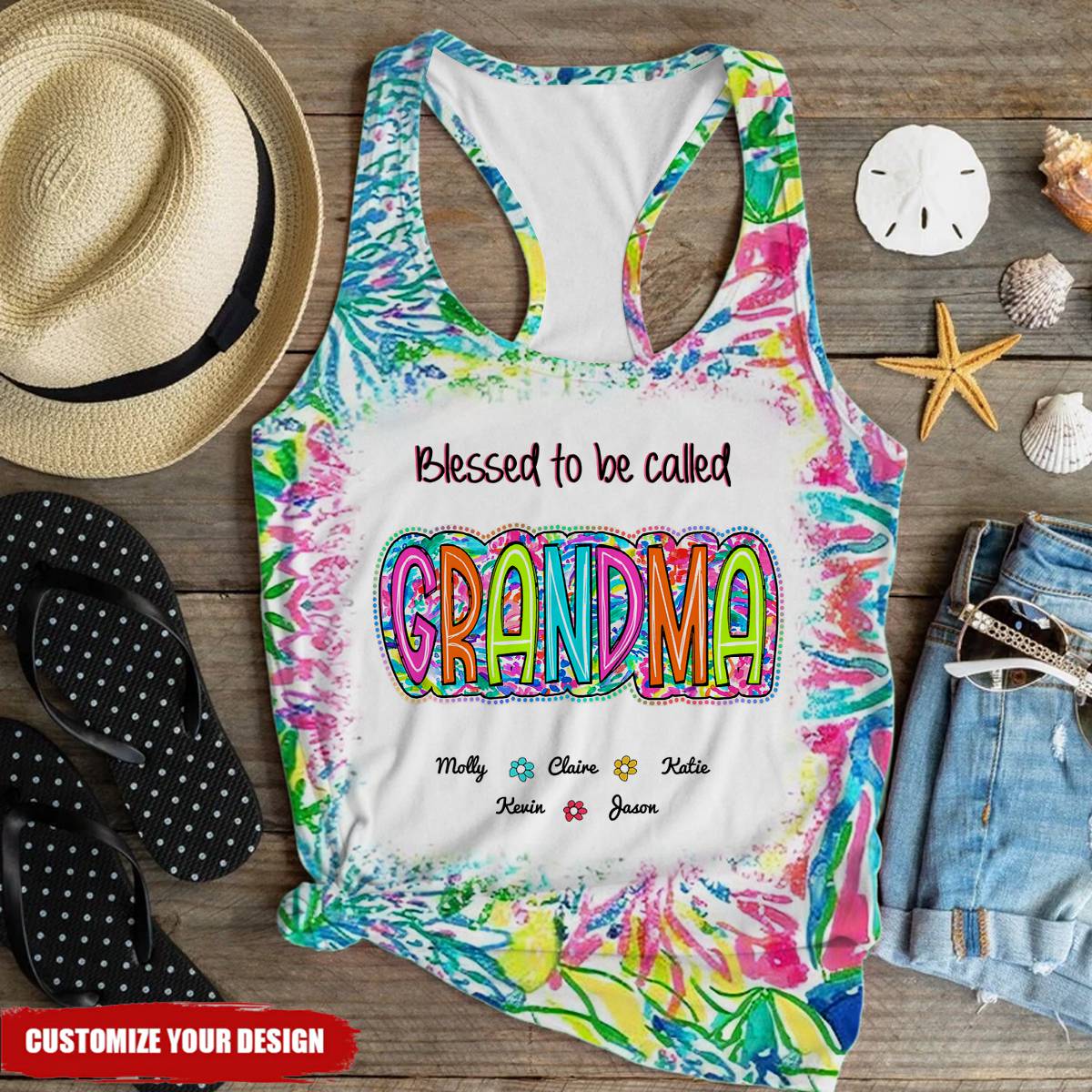 Grandma Mom Scribble Doodle Personalized 3D Racer Back Tank Top