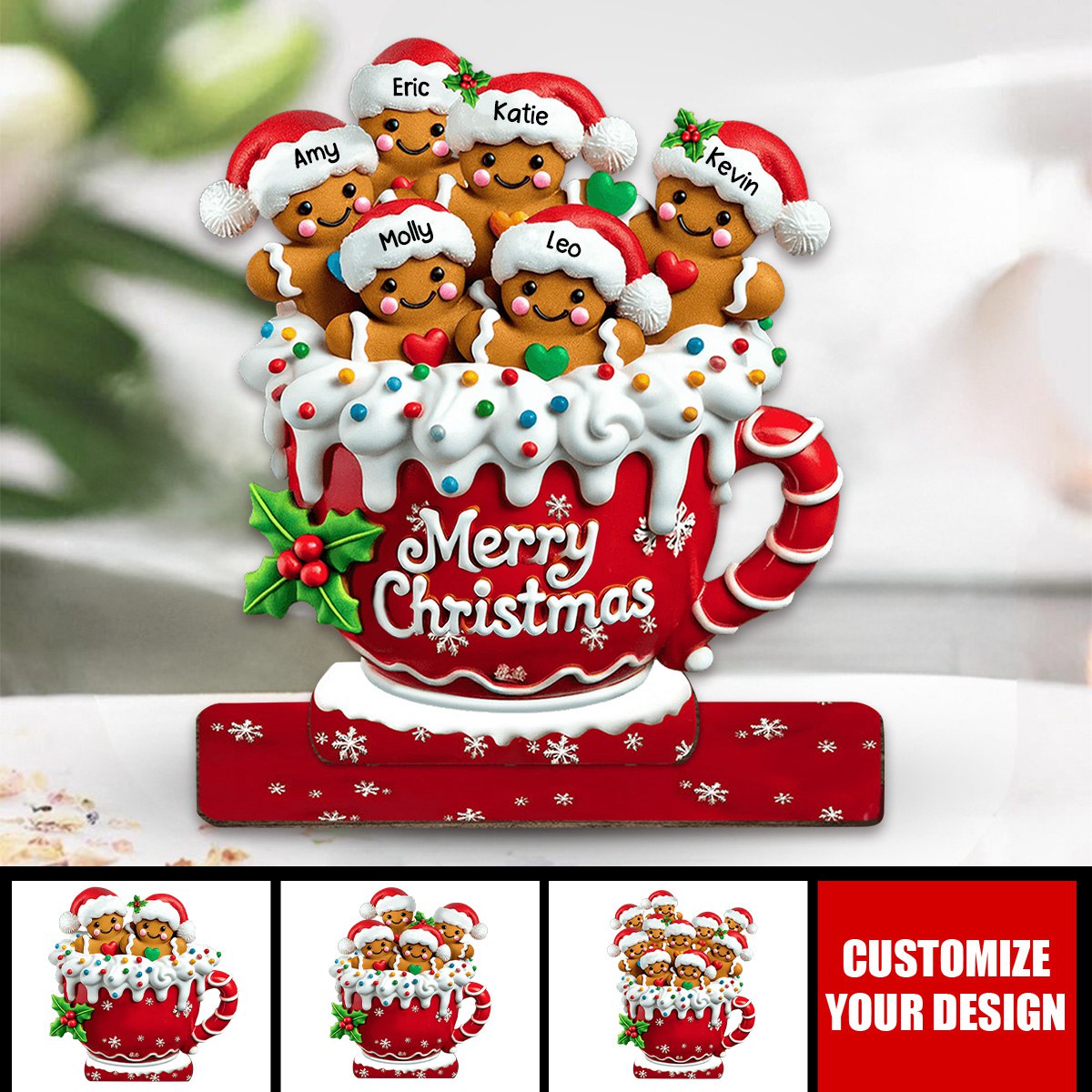 Merry Christmas - Personalized Family Ginger Bread 1 Layered Big Freestanding