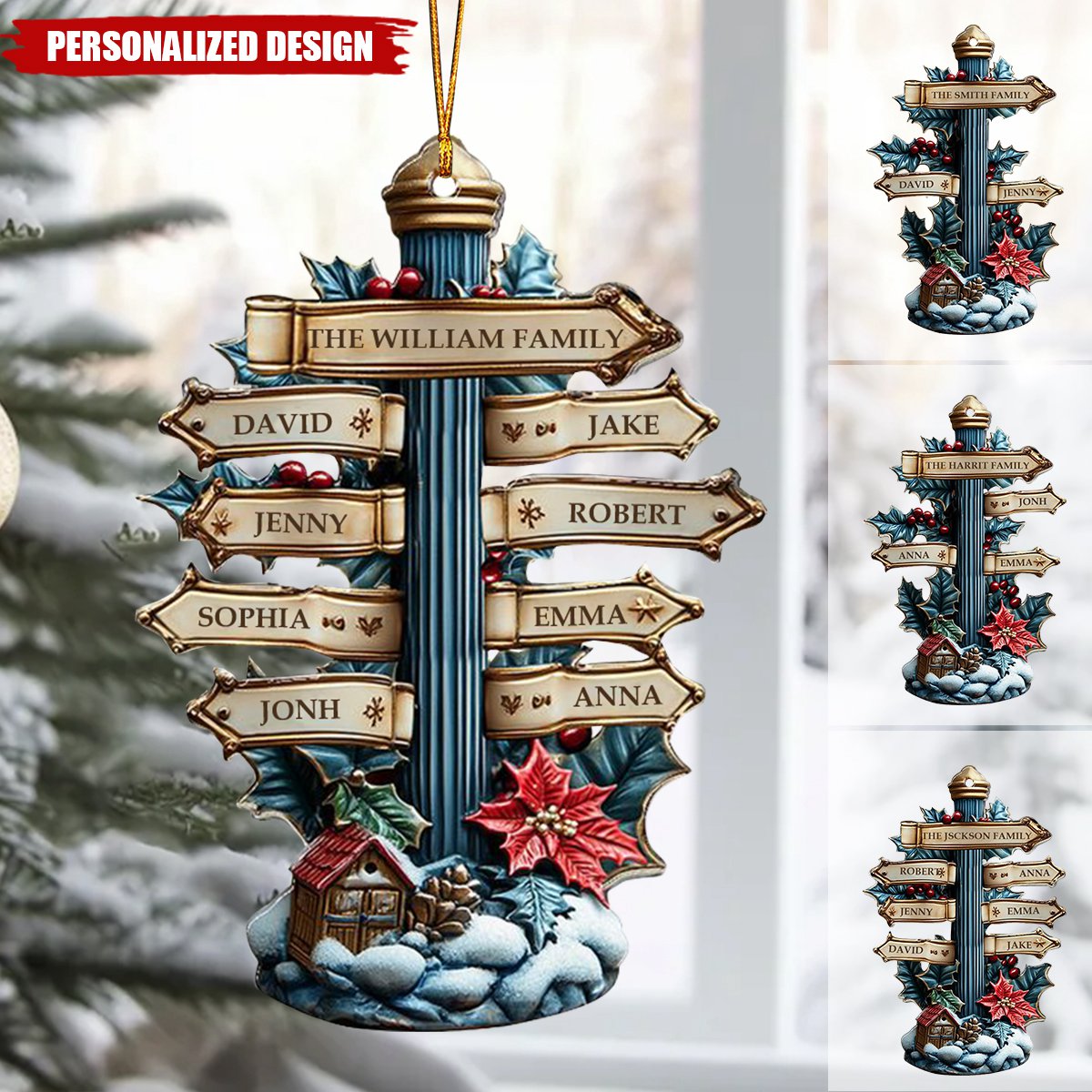 Personalized Family Name Custom Column Shape Ornaments