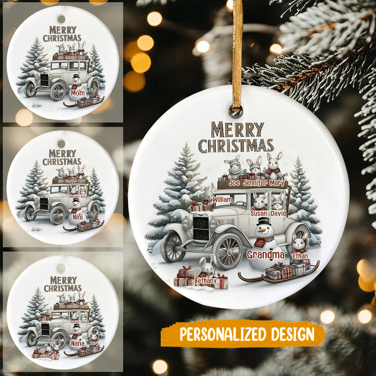 Personalized Christmas Snowman Ceramic Ornaments,Famliy Christmas Ornament