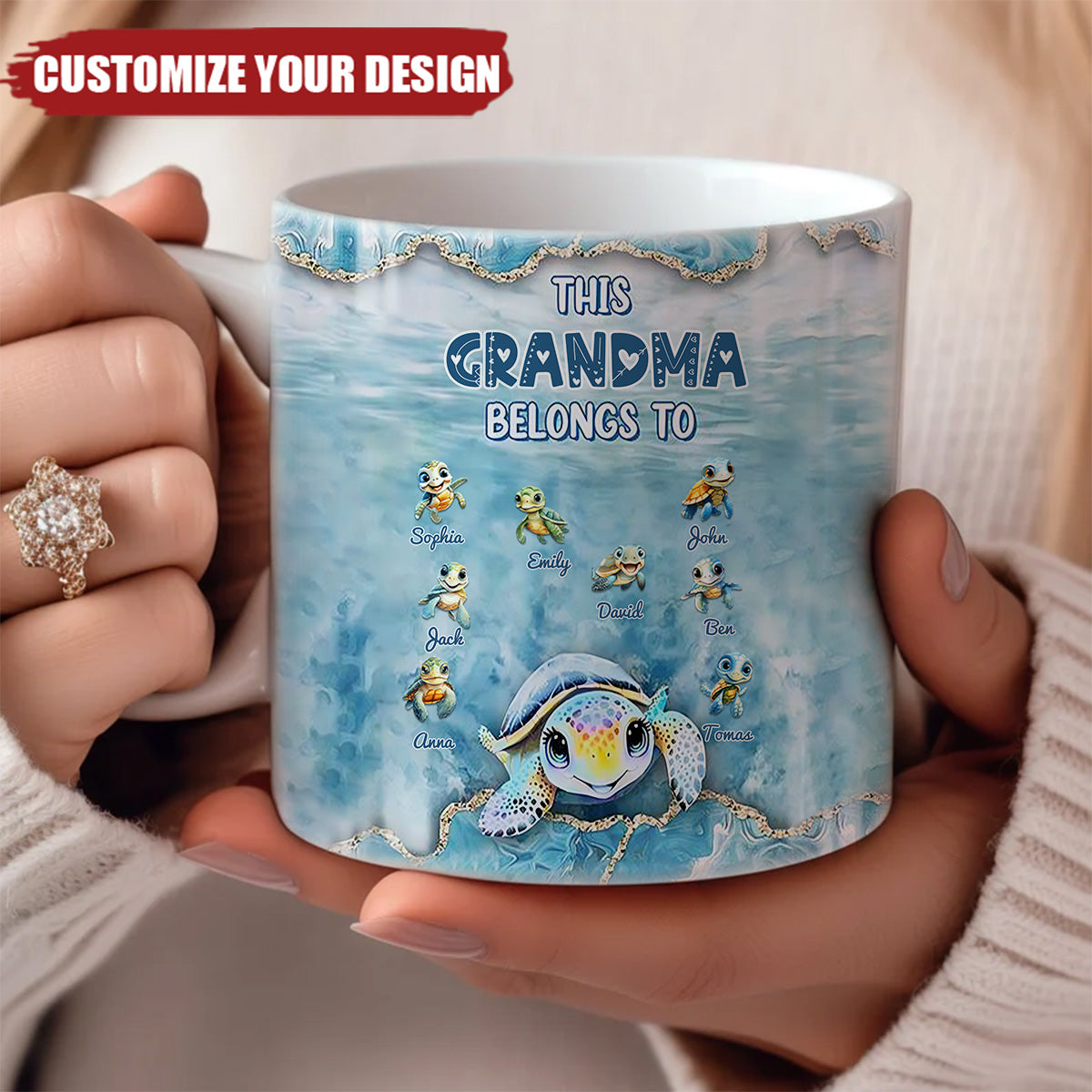 This Grandma Belongs To Grandkids Beneath Ocean Background Personalized Mug