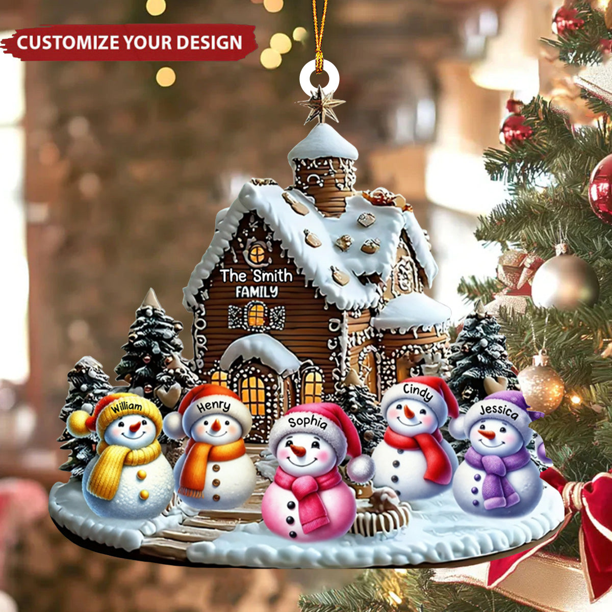 Merry Christmas Snowman - Personalized Custom Wood Ornament