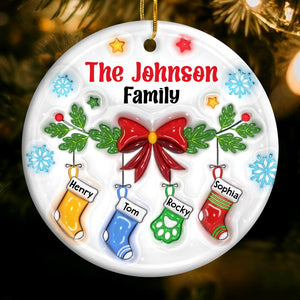 Personalized Family Stocking Circle Ceramic Ornament