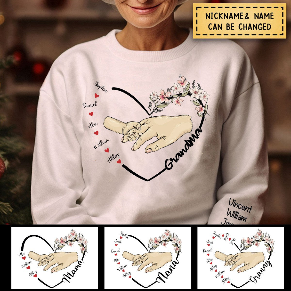 Grandma Floral Heart Kids - Personalized Sweatshirt