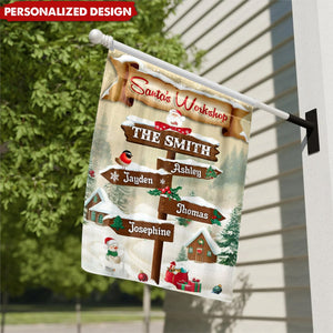 Personalized Christmas Garden Flag – Santa’s Workshop Signpost With Family Names