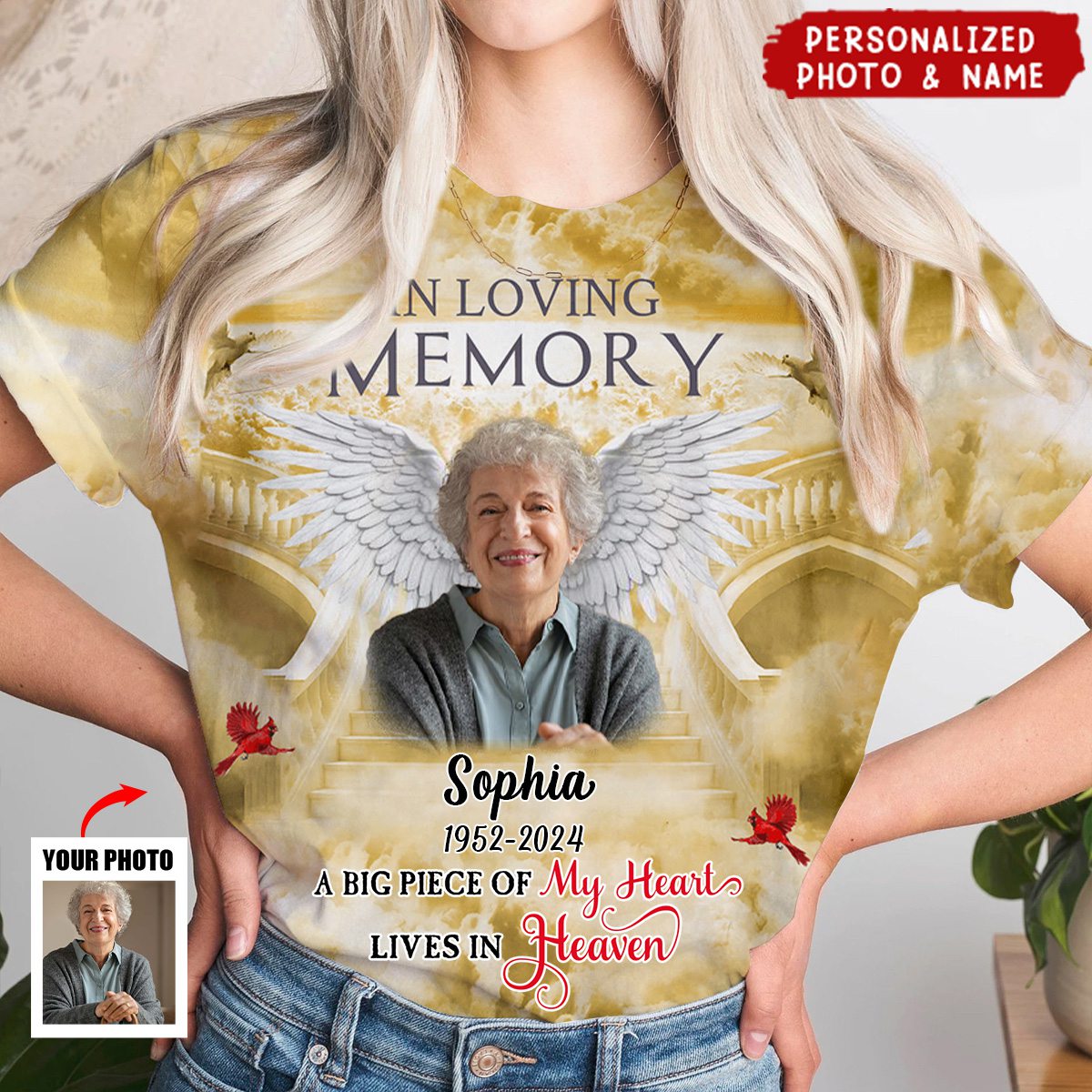 Memorial Upload Photo Wings Heaven, In Loving Memory Personalized T-shirt