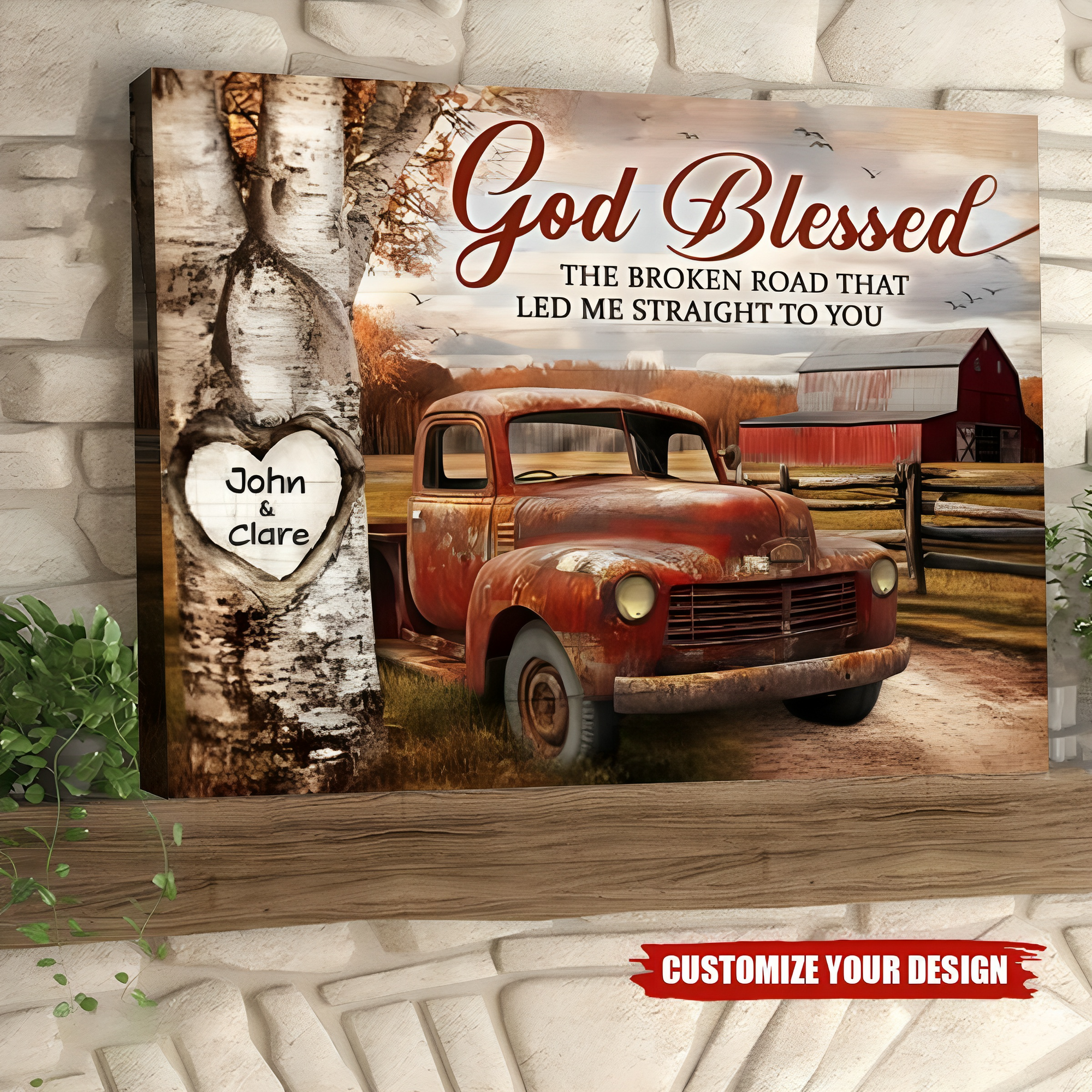 Personalized Anniversary Gift God Blessed The Broken Road Canvas Wall Art