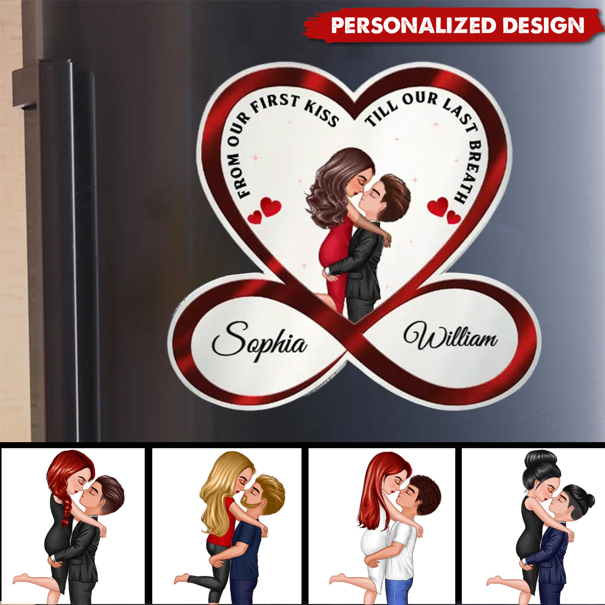 Infinite Love-Heart Shaped Couple Kissing Fridge Magnet