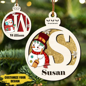 Personalized Letter Name Custom Snowman Family Ornaments