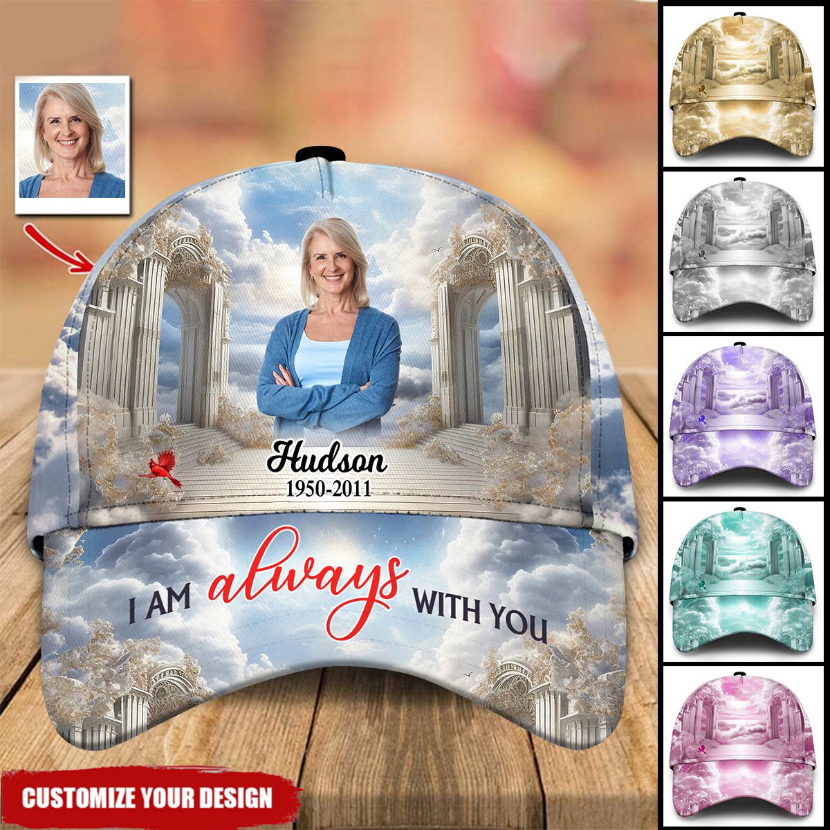 Memorial Upload Photo Heaven Gate Sky, In Loving Memory Personalized Classic Cap