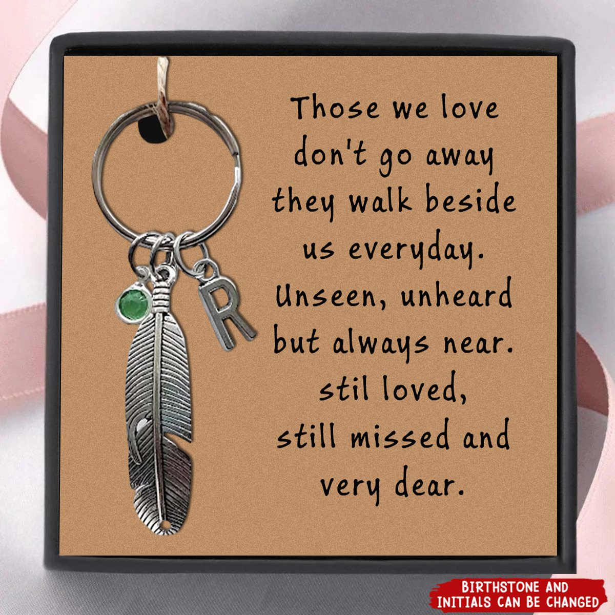 Those We Love Don't Go Away Personalized Feathers Memorial Keychain