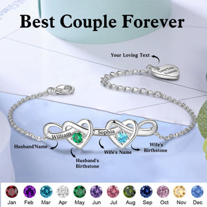 Personalized Couple Birthstones And Names Heart Bracelet