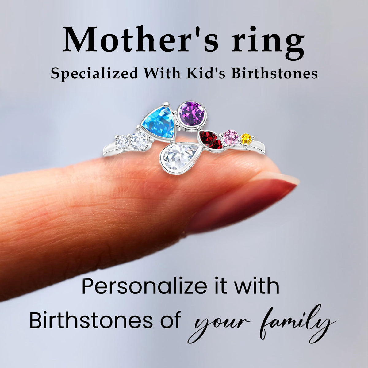 Personalized Irregular 1-8 Birthstones Ring-925 Silver Ring