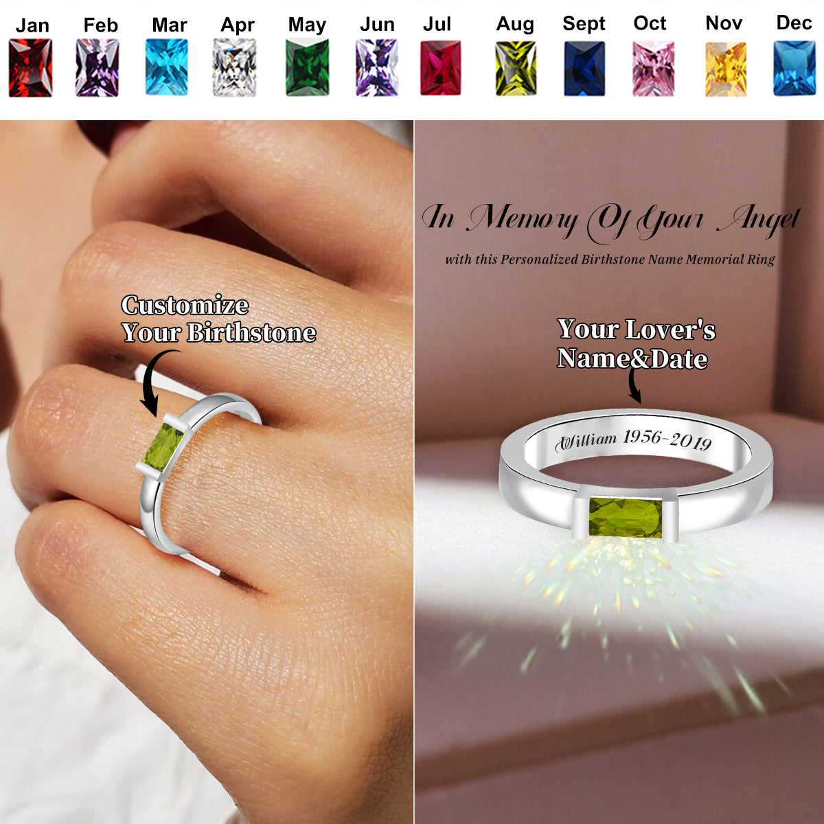 Personalized Birthstones Memorial Ring