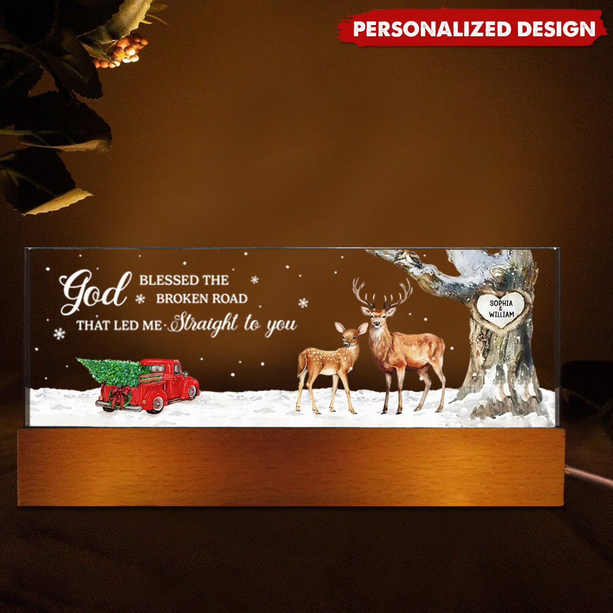 God Blessed The Broken Road Personalized LED Night Light, Christmas Gift for Couples