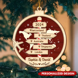 Personalized Travel Adventure Ornament, Couple Traveling Destination Ornament