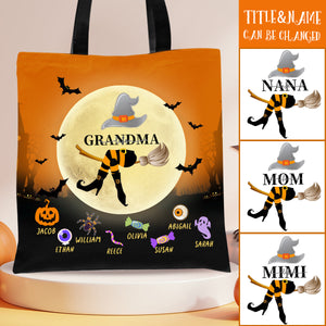 Personalized Grandma Life Witch With Grandkids Halloween Tote Bag