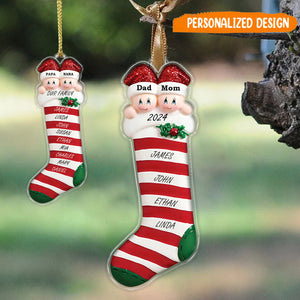 Stocking Couple Grandparent With Kids Christmas Ornament