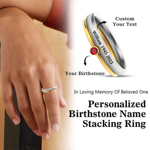 Personalized Name Birthstone Stackable Memorial Ring