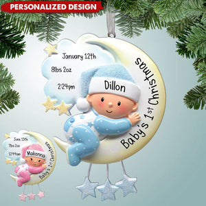 Baby Hugging Moon - Personalized First Christmas Ornament