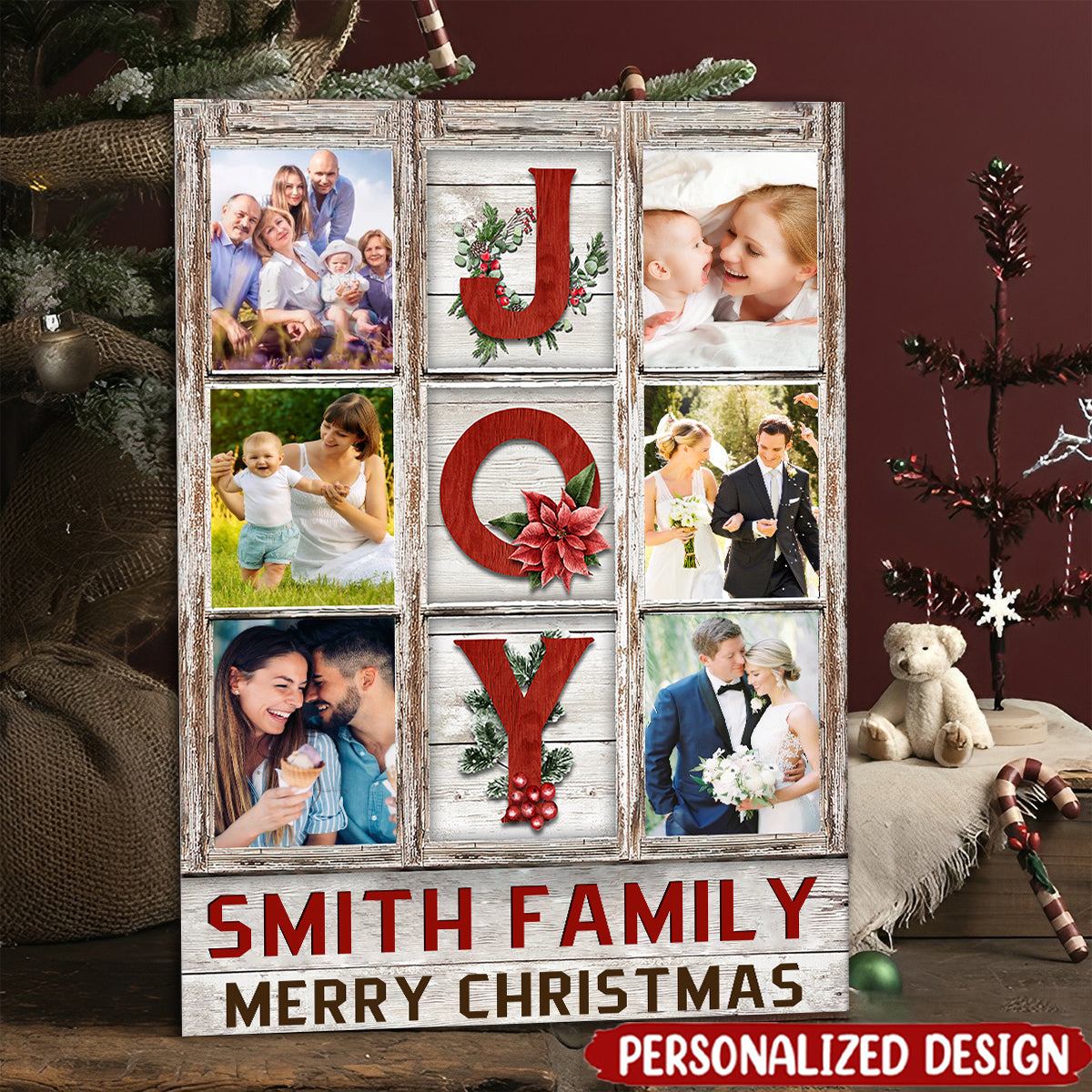 Personalized Customized Family Photo Vintage Christmas Canvas