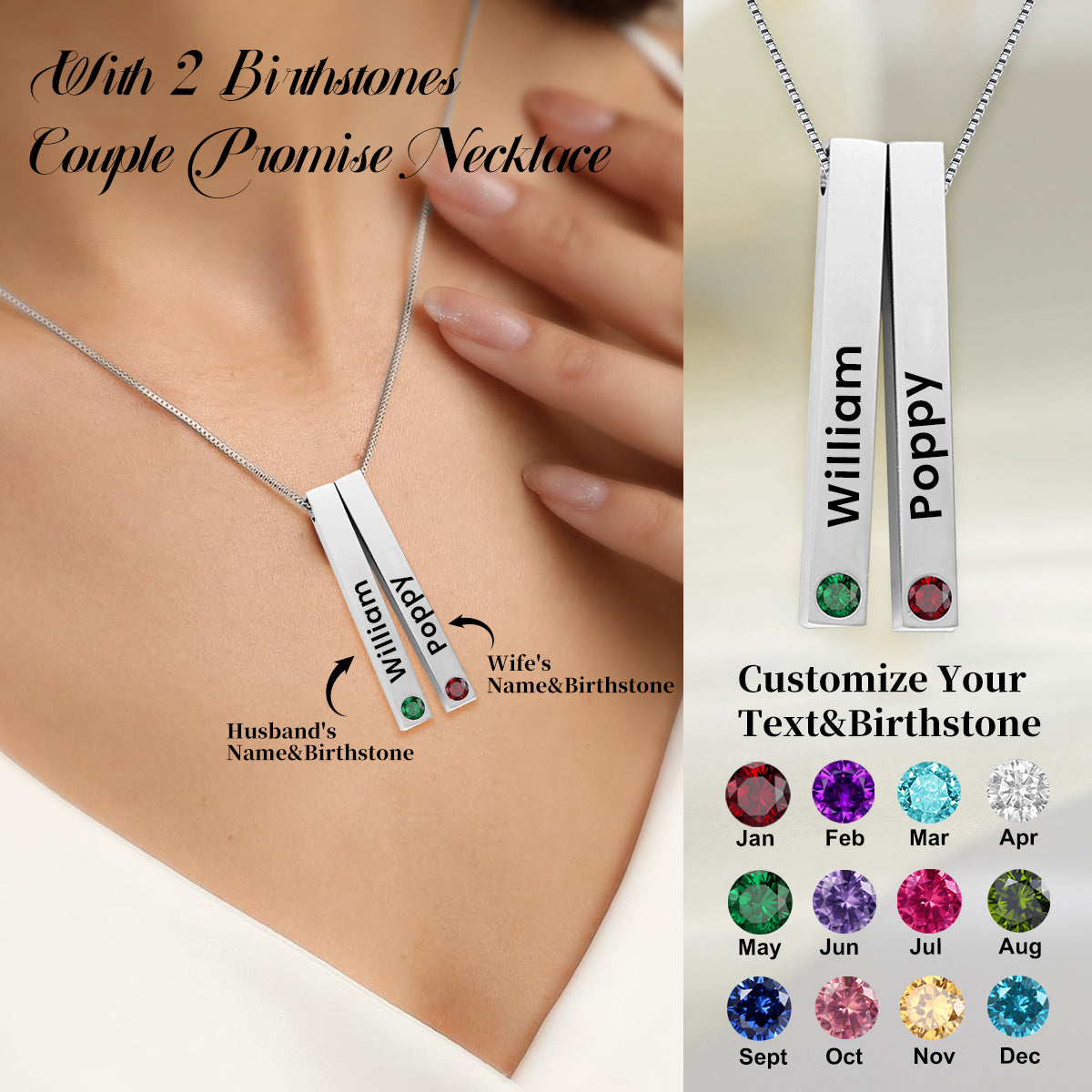 Love Promise Personalized Birthstones Necklace