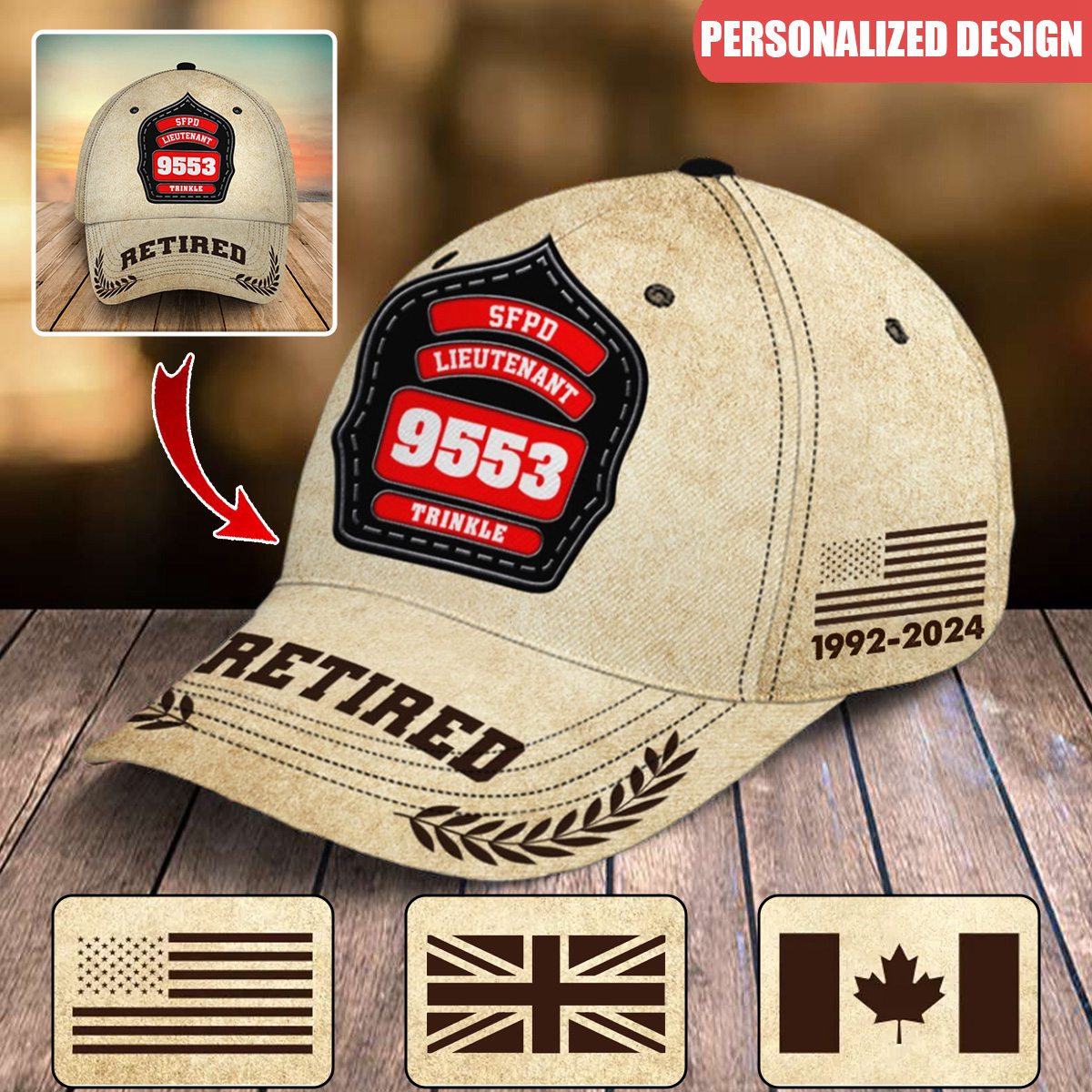 Personalized Retired Firefighter ID & Department 3D Cap