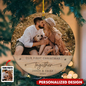 Personalized Our First Christmas Engaged/Married/Together Ceramic Ornament