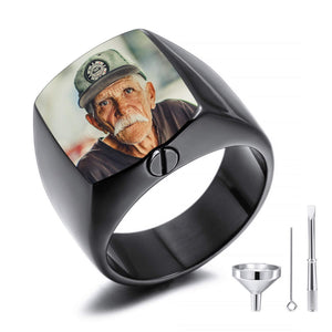 Personalized Upload Image Memorial Urn Ring for Ashes