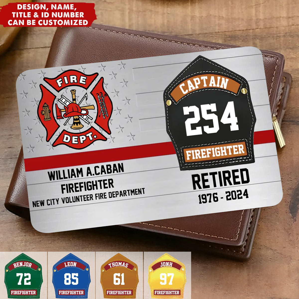 Personalized Firefighter Helmet Shields Badge Custom Department & Name Wallet Card