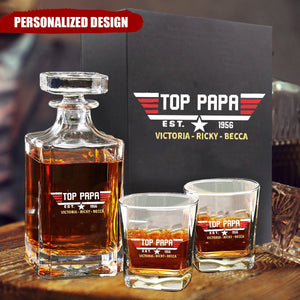 Personalized Top Papa Top Dad Rectangle Decanter Set- Gift Idea For Father's Day