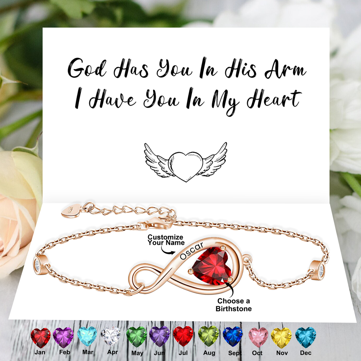 Memorial Personalized Sterling Silver Bracelet With Heart Birthstone