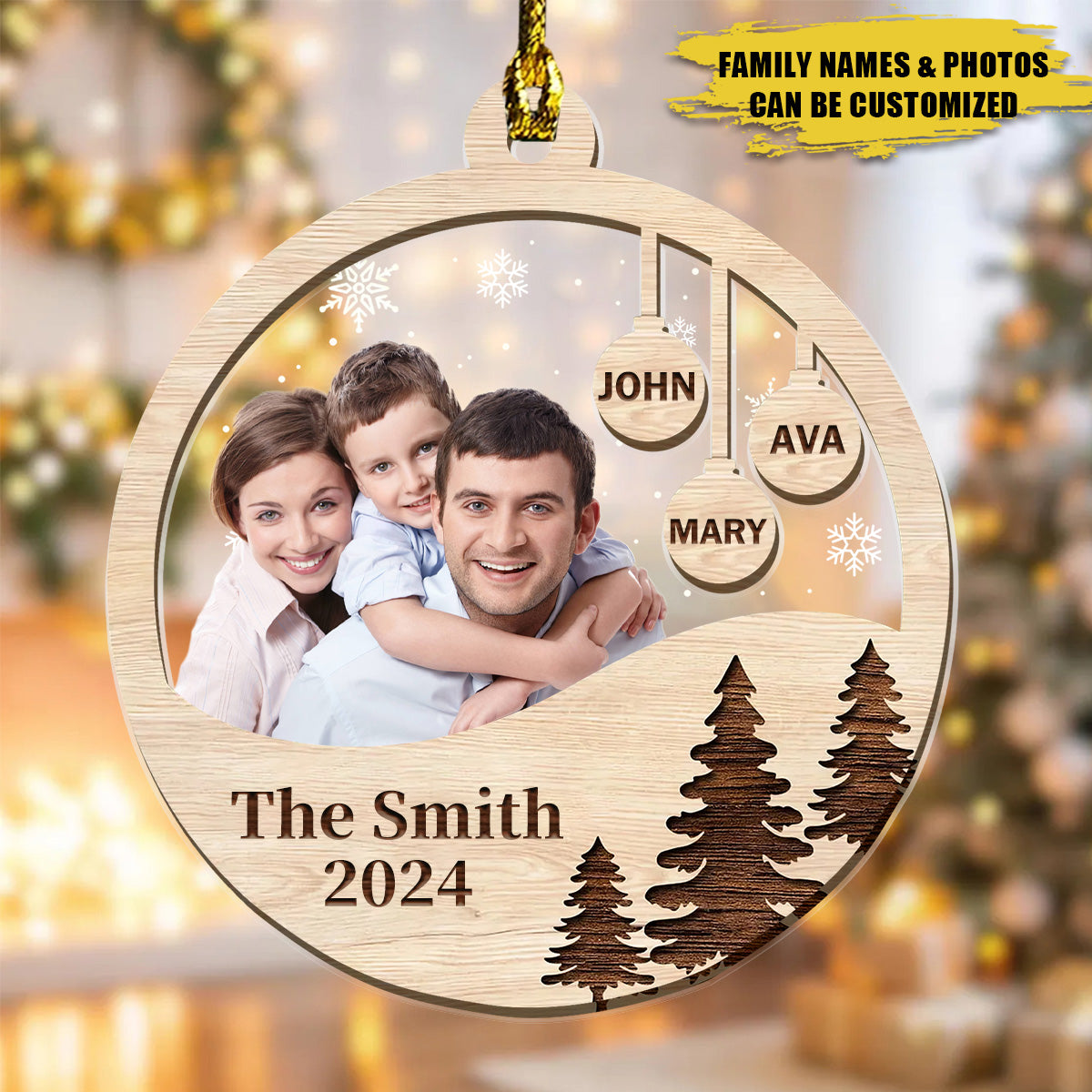 Personalized Family Photo Wood Double-layer Christmas Ornament