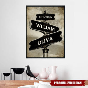 Personalized Vintage Road Sign Couple Anniversary Poster