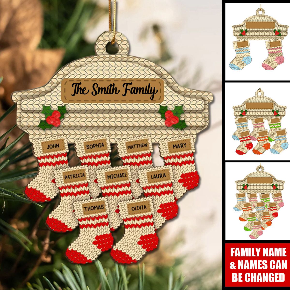 2024 Family Name Stocking Personalized Wooden Ornament