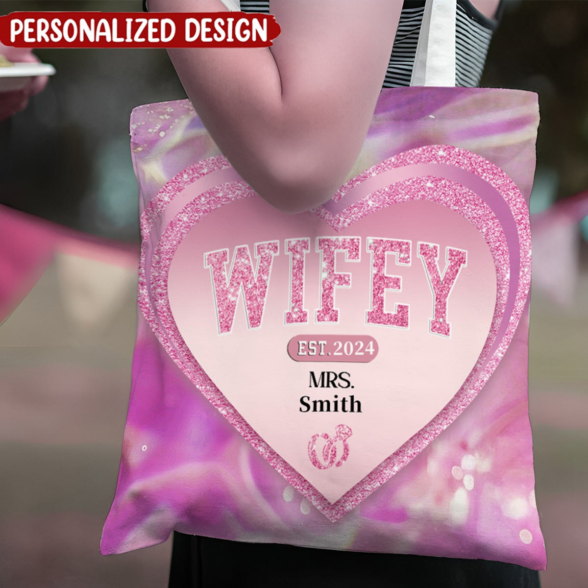 Gift for Her,Wifey Est Heart- Couple Personalized Tote Bag