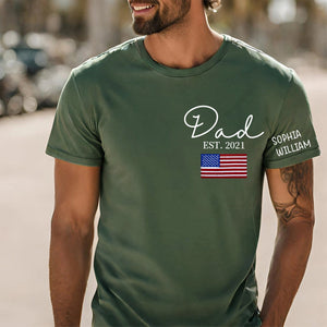 Custom Papa Est Flag Personalized T-Shirt - Gift For Dad Grandpa