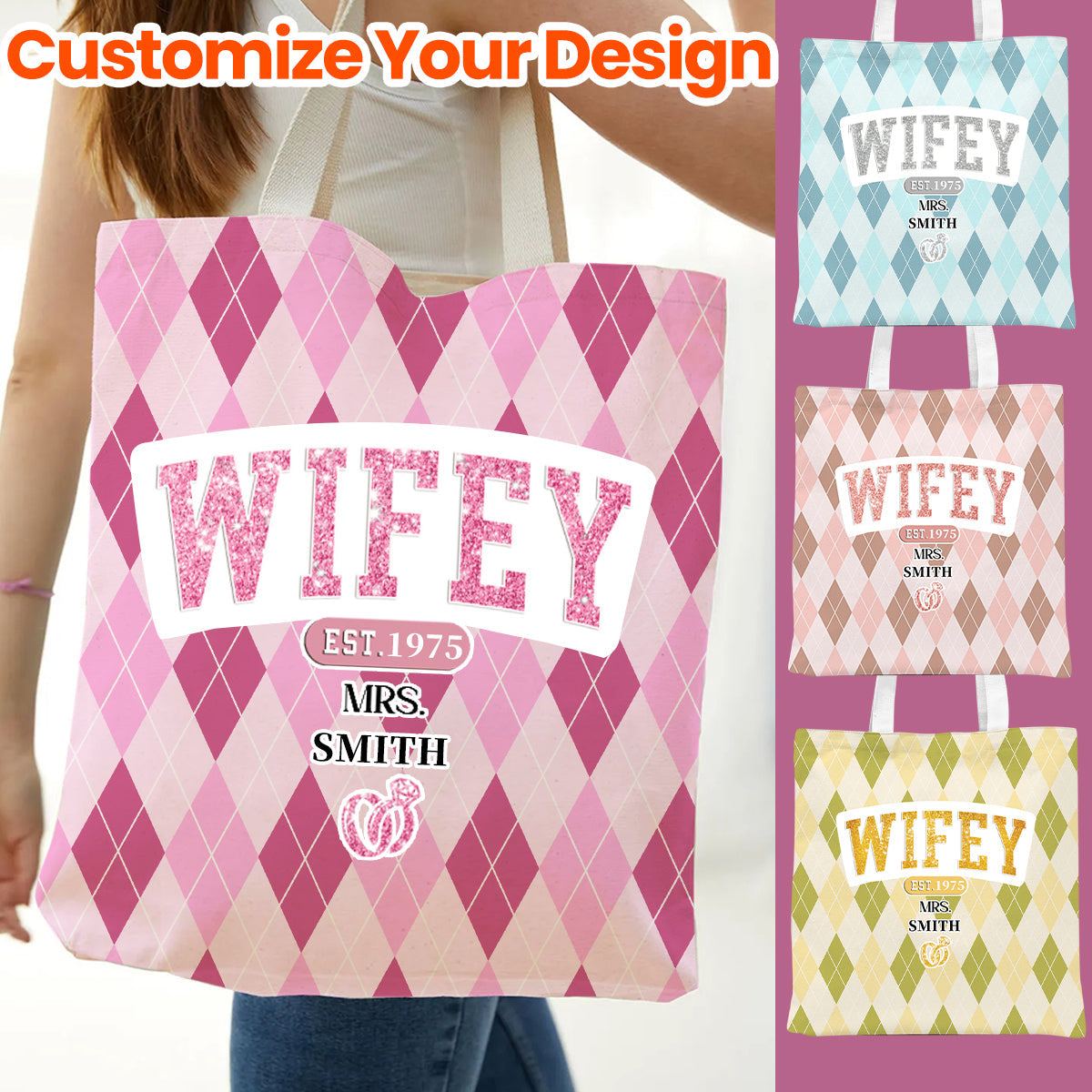 Gift for Her,Wifey Est - Couple Personalized Tote Bag