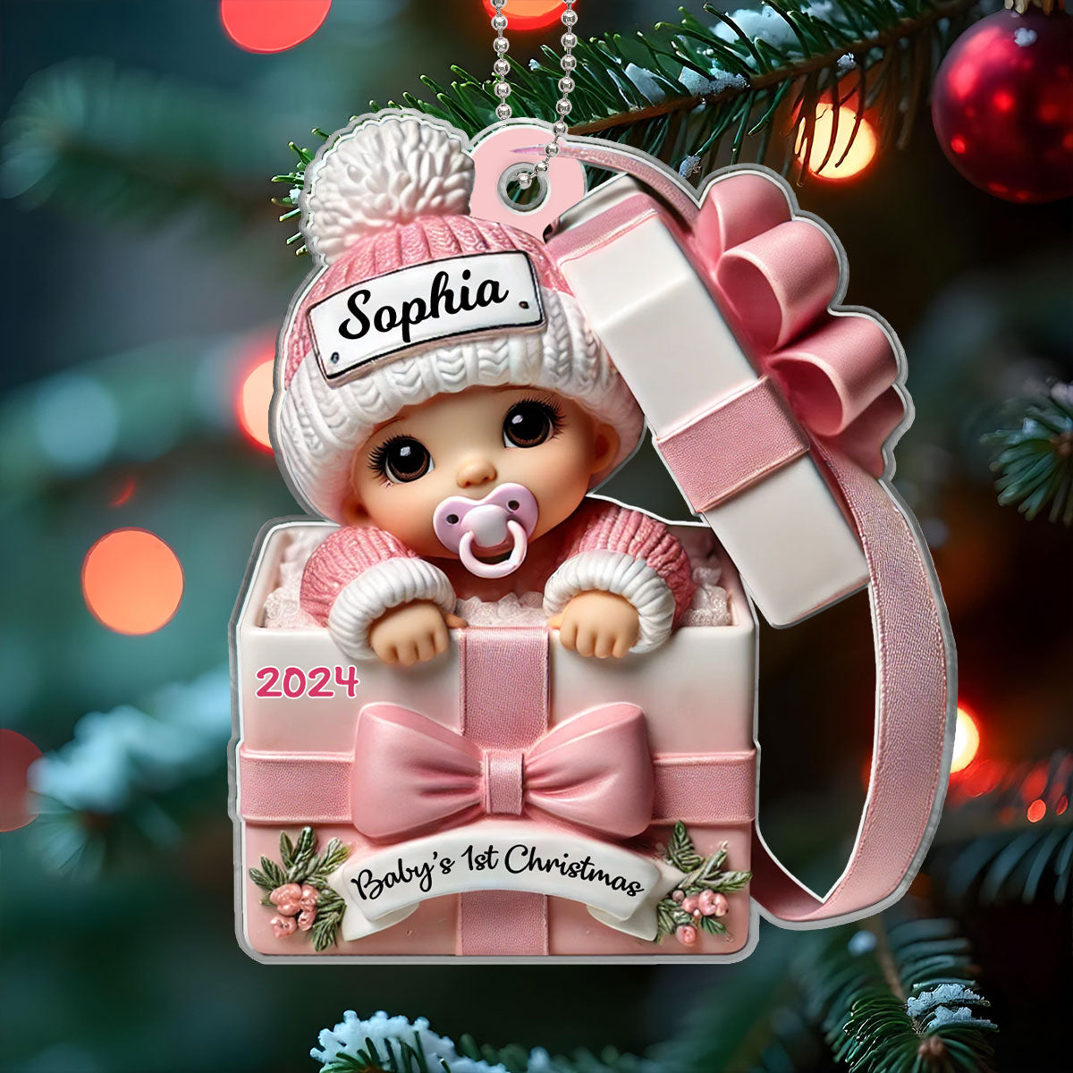 Baby Inside Gift Box 3D Effect Personalized Ornament- Gift for Newborn