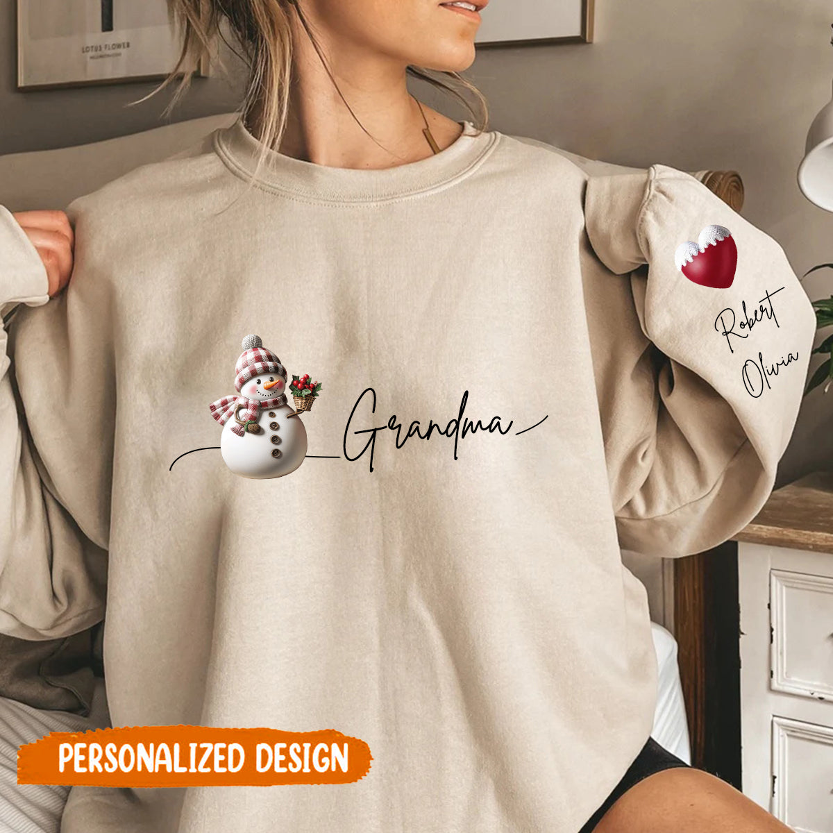 Personalized Snowman Grandma With Kids Christmas Sweatshirt