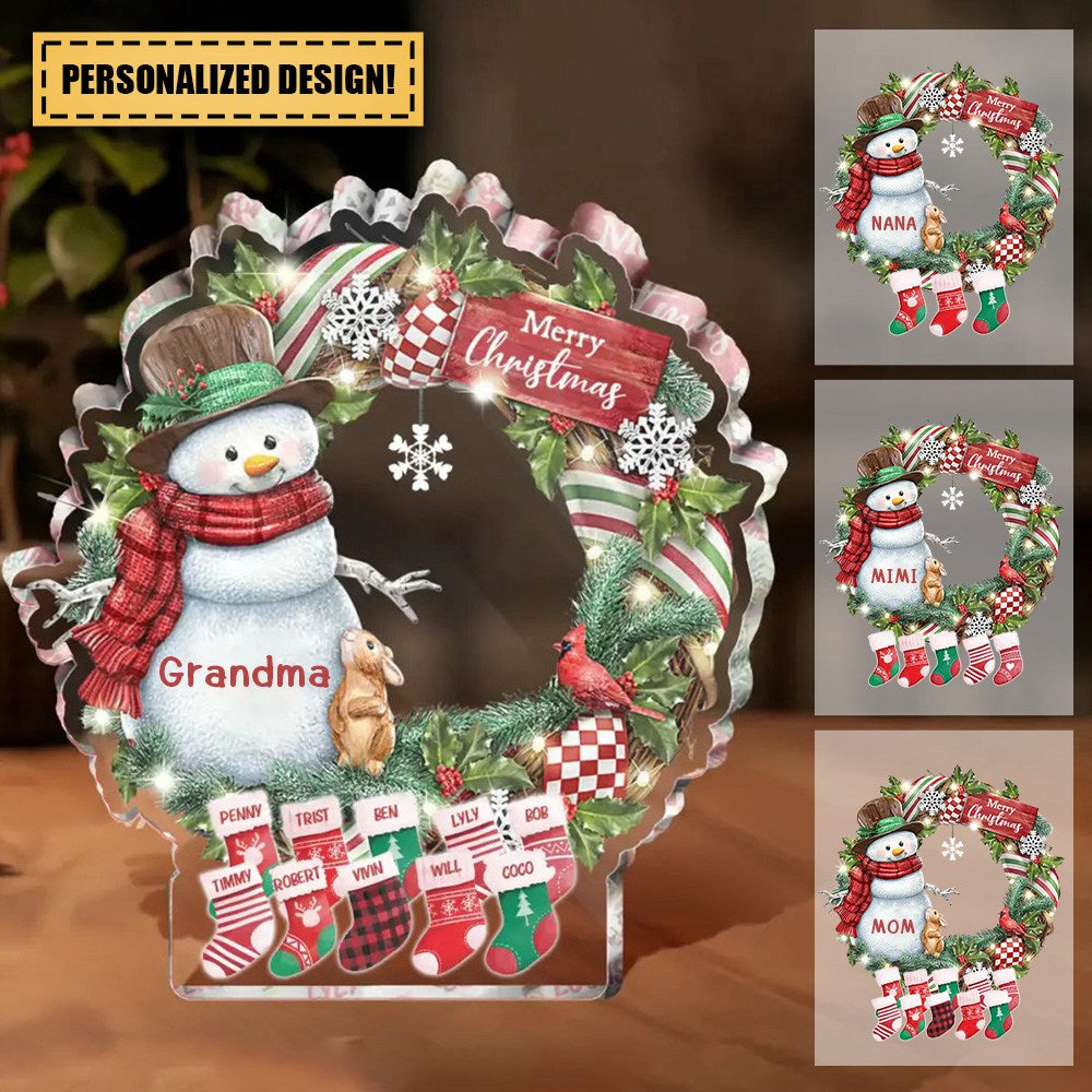 Custom Personalized Grandma Mom Snowman Christmas Acrylic Plaque