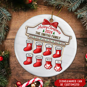 Family Red Sock Stocking-Printed Personalized Circle Ceramic Ornament