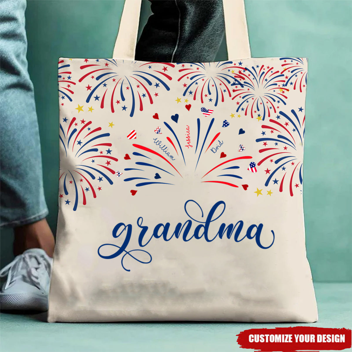 Firework America Flag Grandma And Kids Personalized Bag